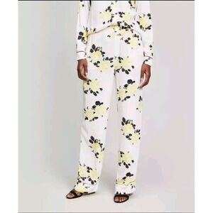 Ganni 1742 Silvery Crepe Vanilla Ice Floral High Rise Pants Women's Size 38 US 6